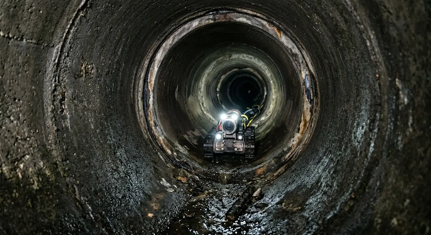Robotic sewer camera inspecting pipe interior for Sewer Line Repair in Hackensack